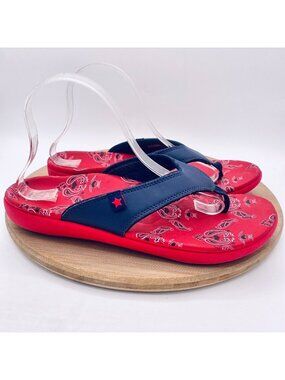 Spenco Sandals Womens 10 Blue Leather Yumi Orthopedic Flip Flop Americana